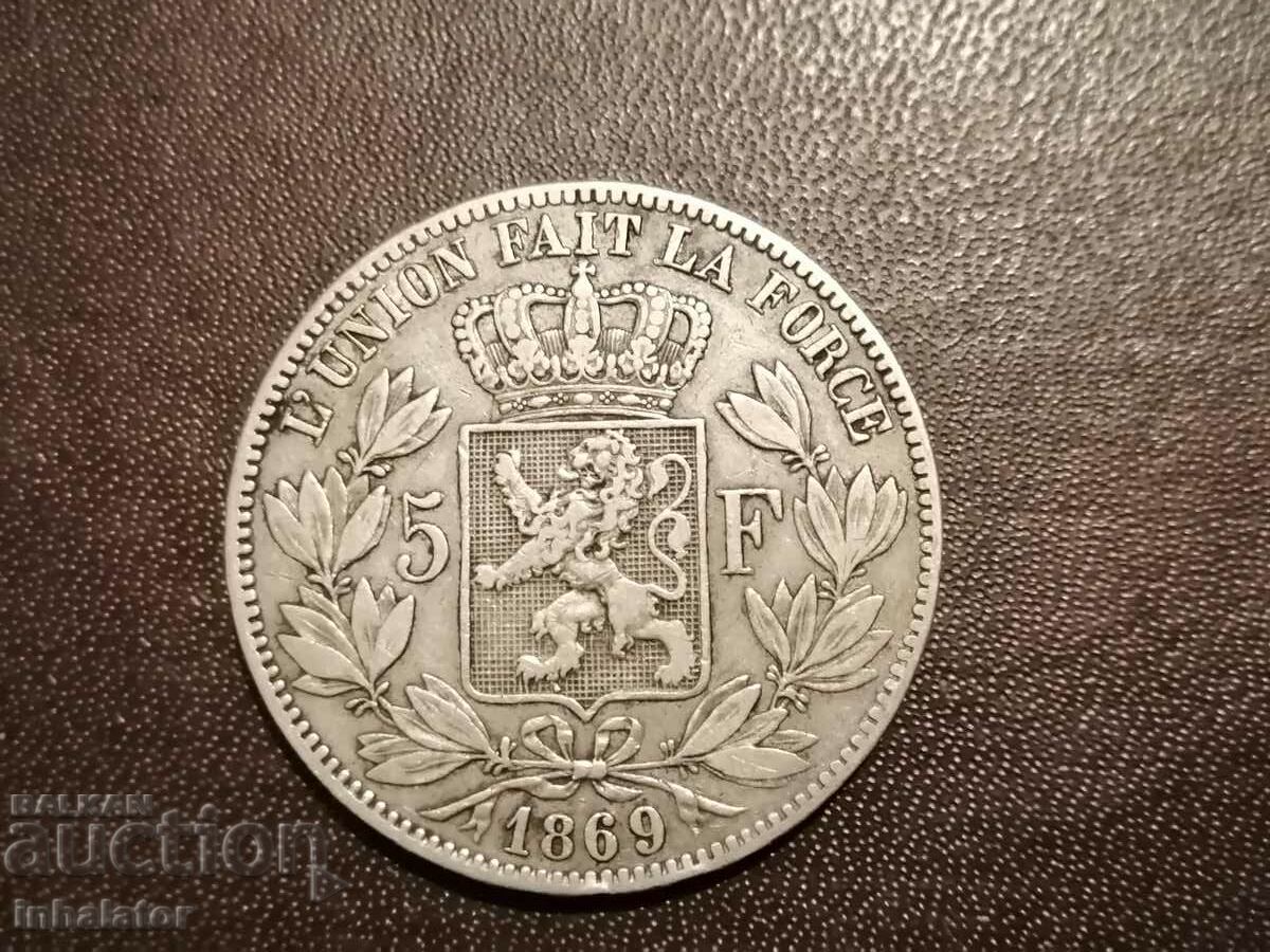 1869 5 franci Belgia Leopold 2