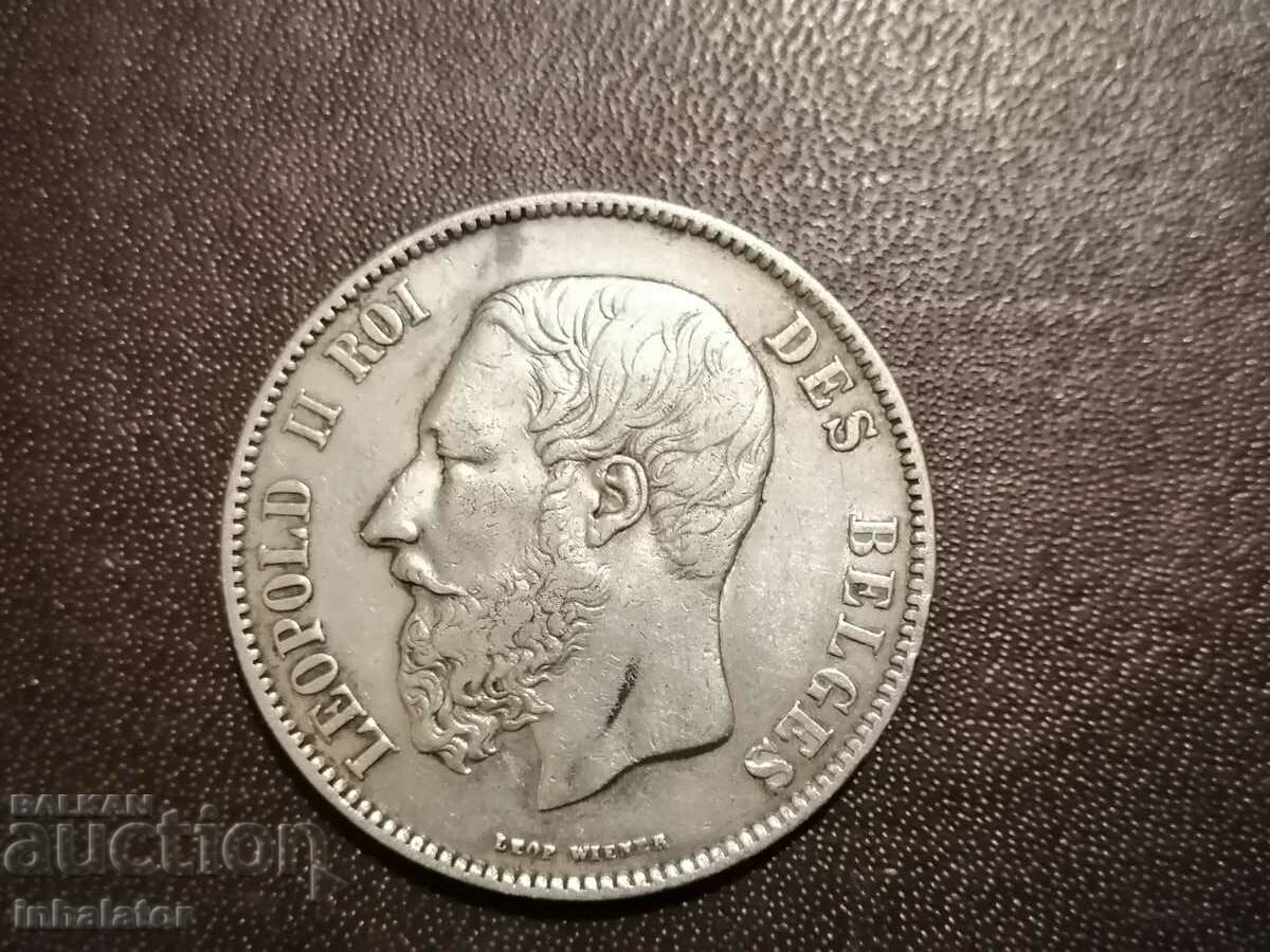 1870 год 5 франка Белгия Леополд 2
