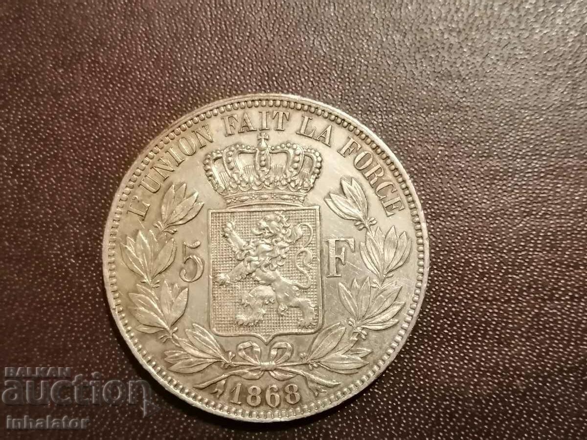 1868 5 franci Belgia Leopold 2