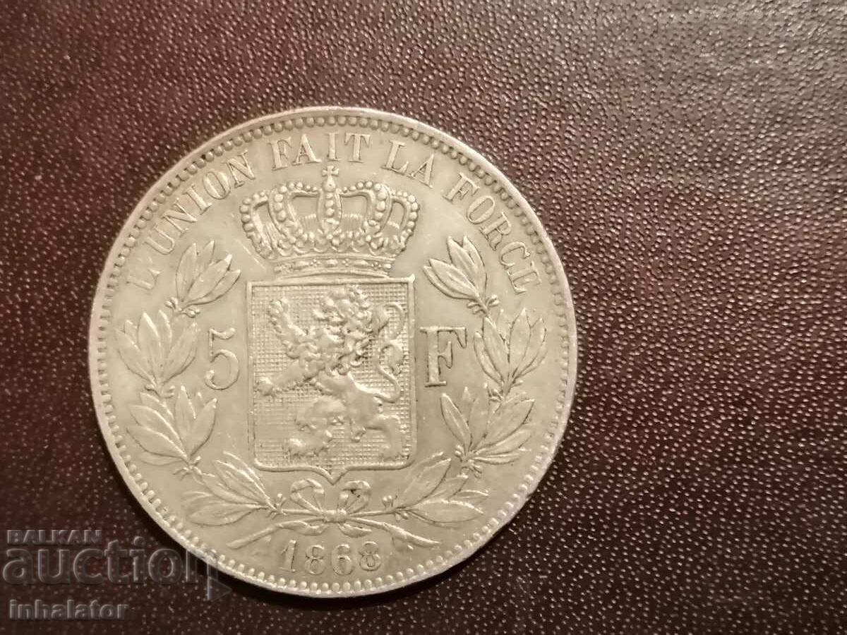 1868 5 φράγκα Βέλγιο Leopold 2