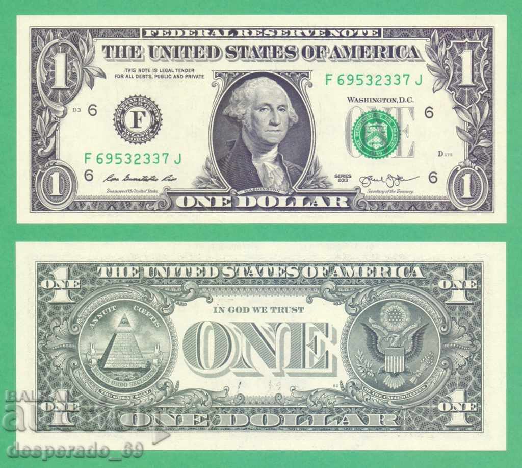 (¯`'•.¸   САЩ  1 долар 2013 (Georgia) UNC   ¸.•'´¯)