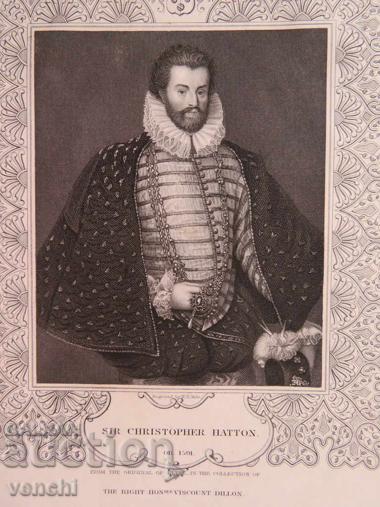 1835 - GRAVURA - Christopher Hutton (1540 - 1591) - ORIGINAL cu preț 29.99 BGN | € 15.33