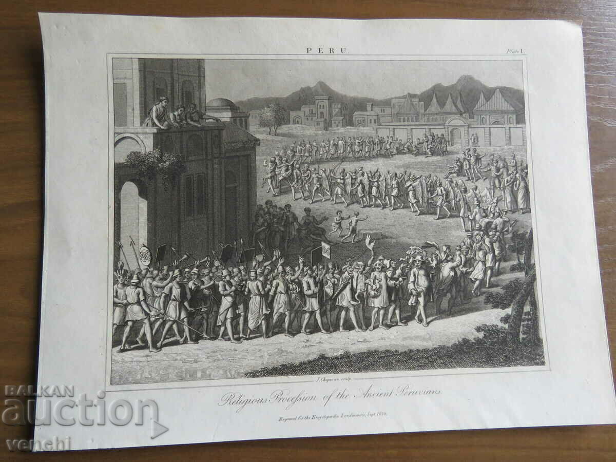 1823 - GRAVURA VECHE - PERU - PROCESIUNE RELIGIOSA cu preț 29.99 BGN | € 15.33