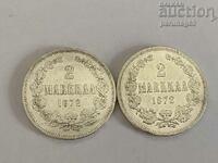 Русия - Финландия 2 марки 1872 г Сребро 0.868  - Лот 2 броя