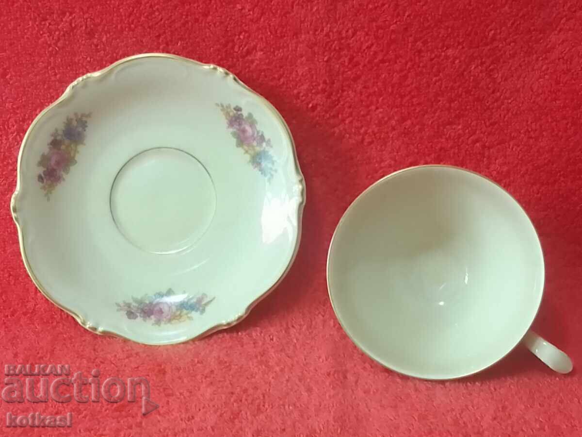 Set dublu porțelan vechi farfurie de pahare Heinrich aurit - 5