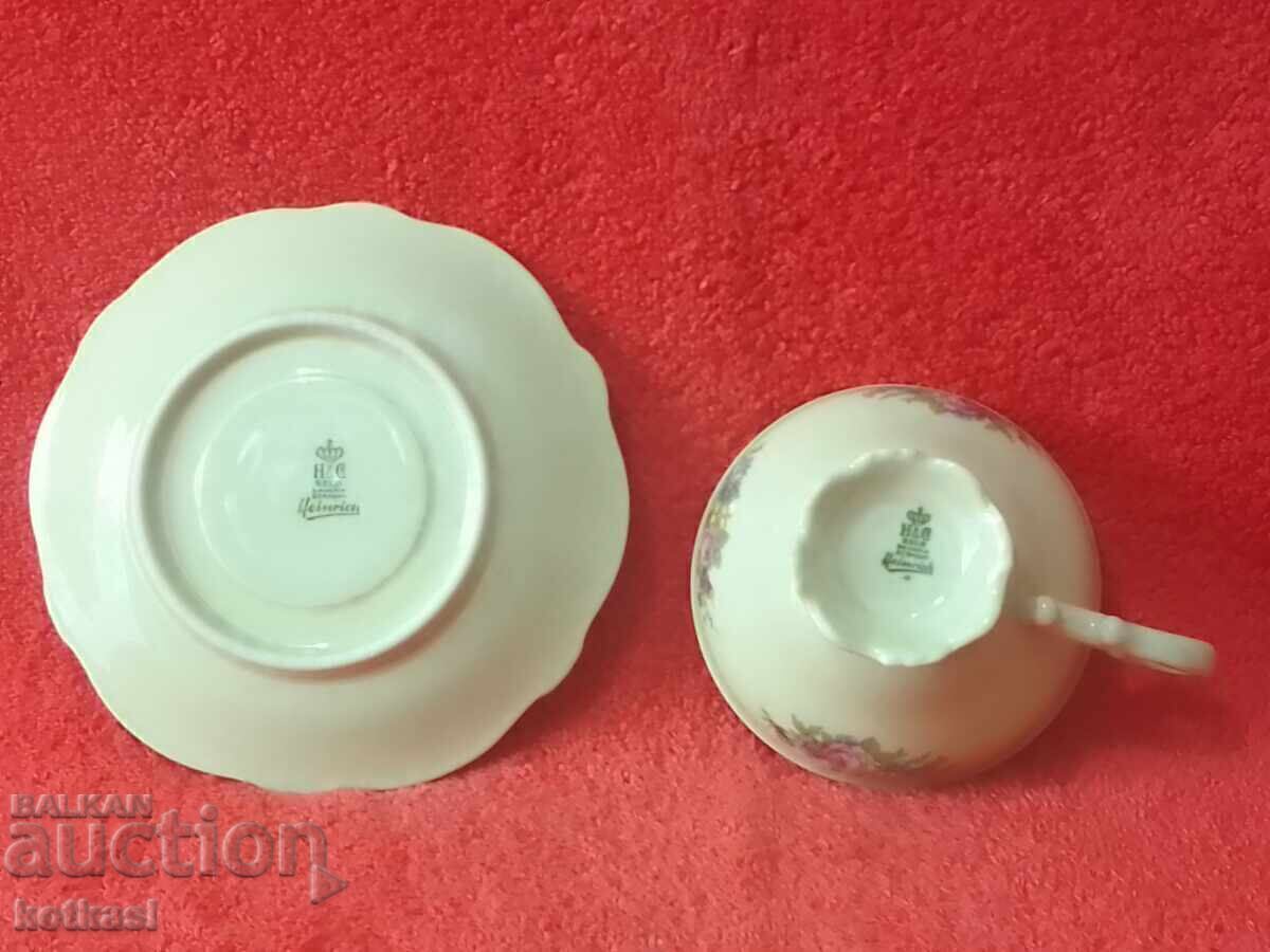 Set dublu porțelan vechi farfurie de pahare Heinrich aurit - 6