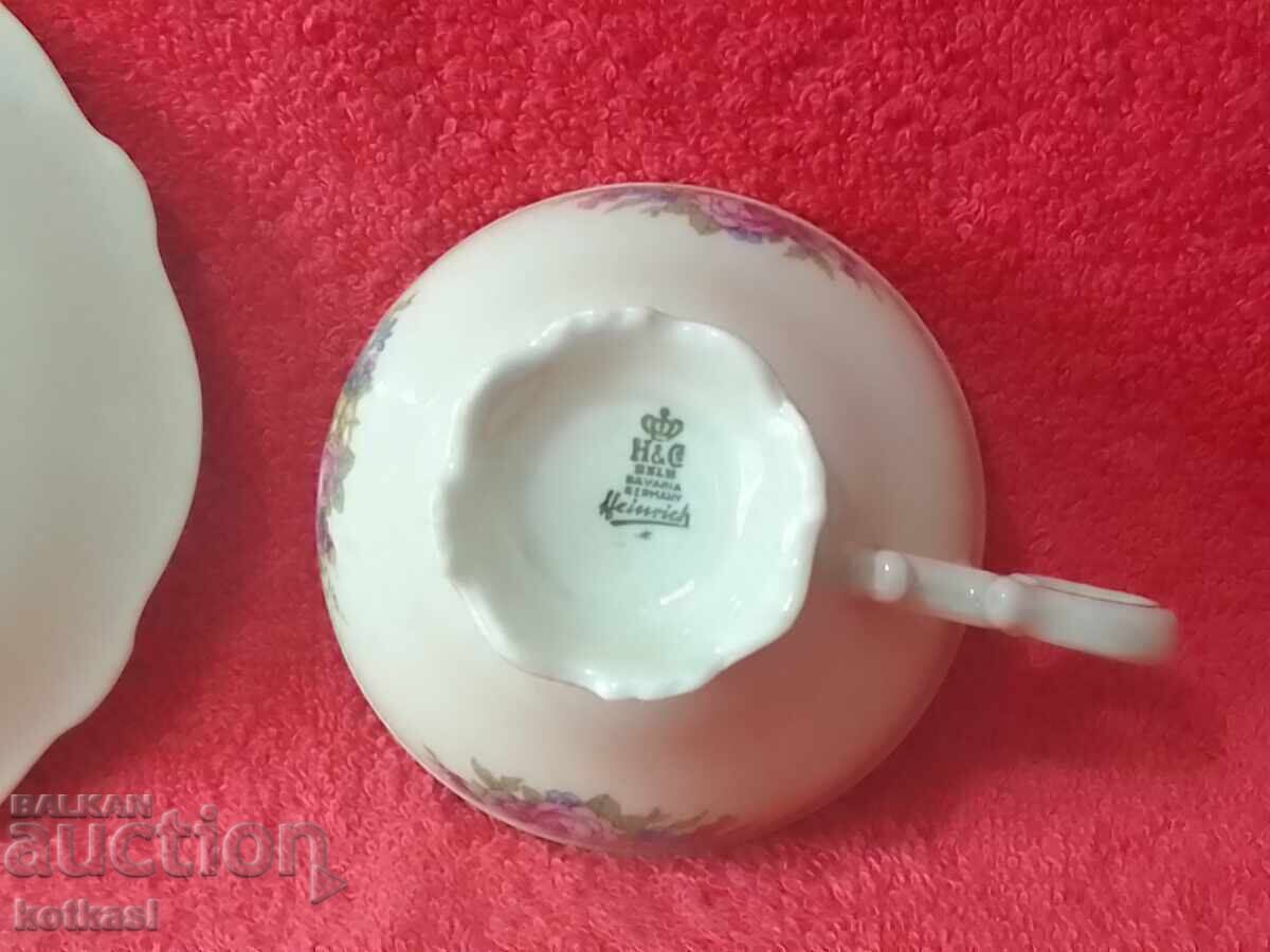Set dublu porțelan vechi farfurie de pahare Heinrich aurit - 7