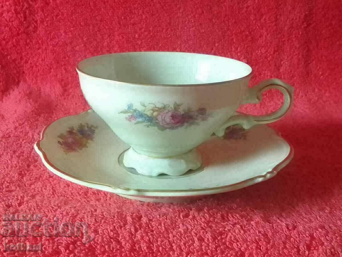 Double old porcelain set cup plate Heinrich gilt