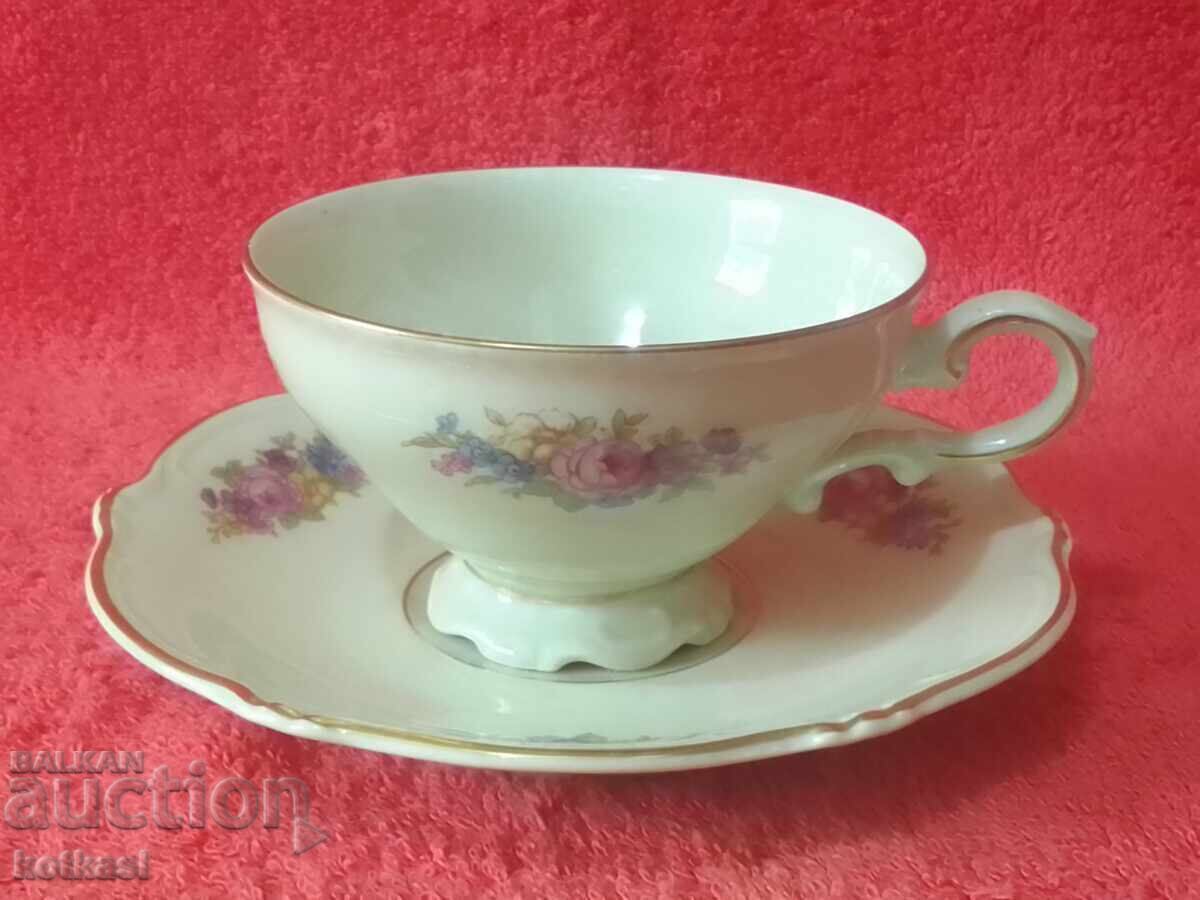 Double old porcelain set cup plate Heinrich gilt Double old porcelain set cup plate Heinrich gilt