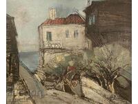 Nikifor Tsonev-"Sozopol Houses"-oil paints-signed