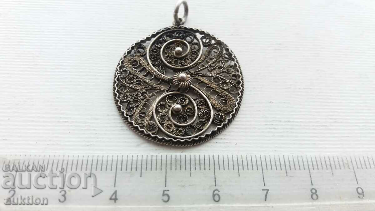 Auction  silver pendant, filigree necklace