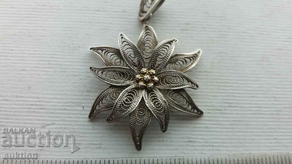 silver pendant, filigree necklace