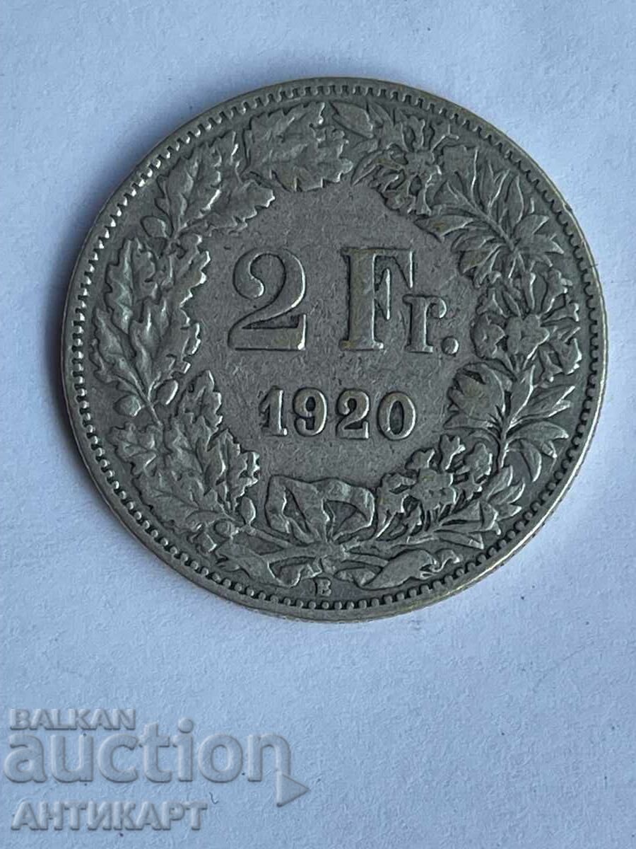 silver coin 2 francs Switzerland 1920 silver