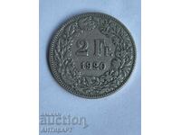 monedă de argint 2 franci Elveția argint 1920