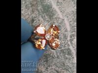 Сребърен пръстен с оранжеви камъни Цвете