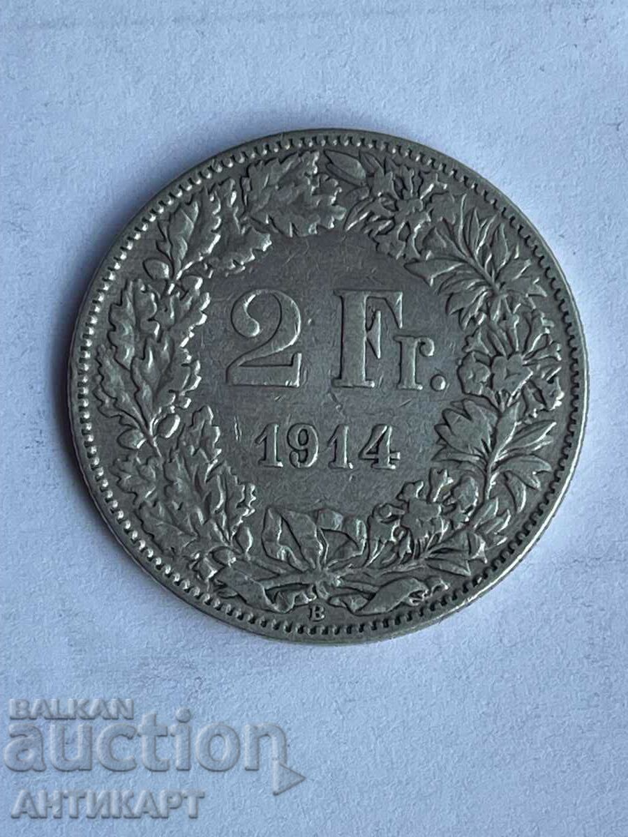 monedă de argint 2 franci Elveția argint 1914