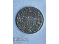 monedă de argint 2 franci Elveția argint 1914
