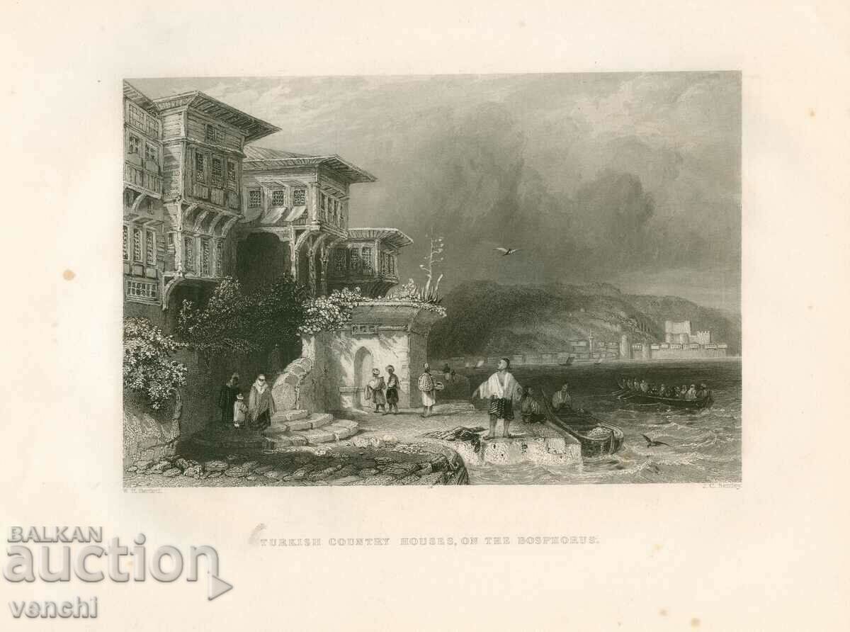 1838 - GRAVURĂ - Case țărănești turcești - Bosfor. - ORIGINAL +