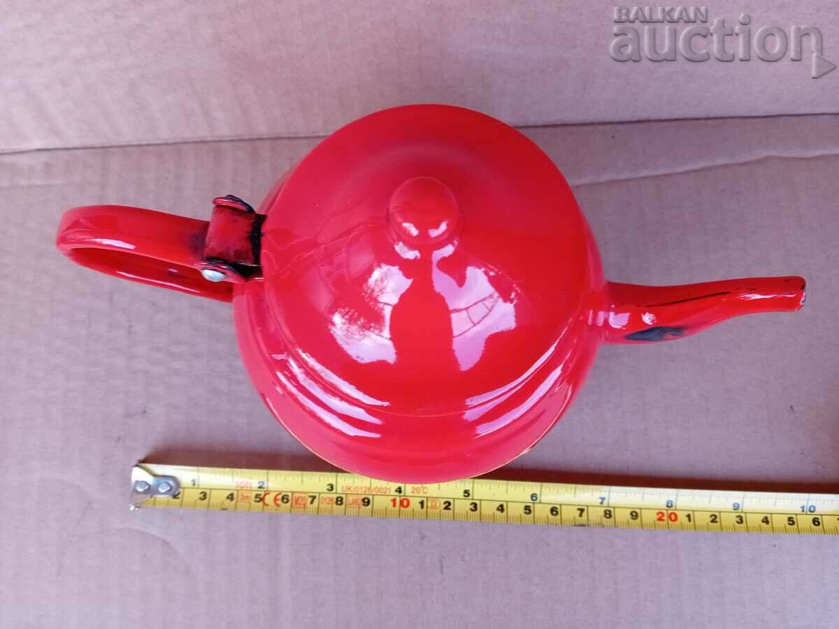 Auction mini RED enameled teapot 60s Auction mini RED enameled teapot 60s