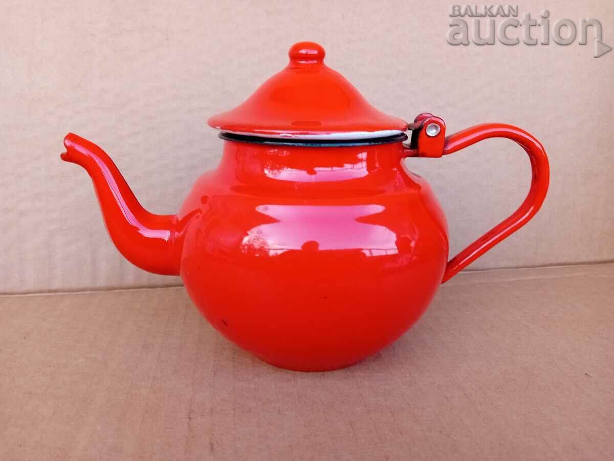 mini RED enameled teapot 60s - 5 mini RED enameled teapot 60s - 5