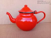 mini RED enameled teapot 60s
