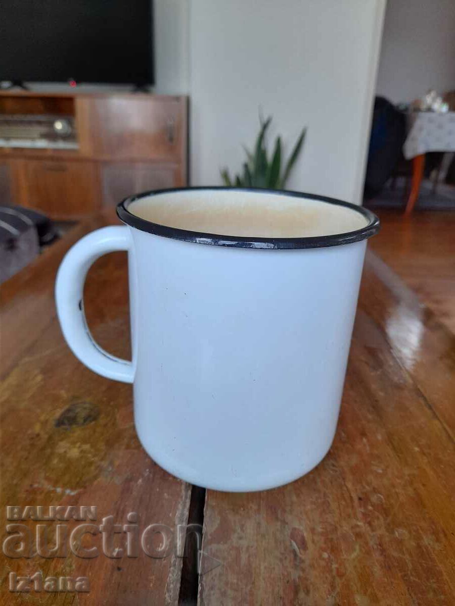 Auction Old enameled jug, cup Auction Old enameled jug, cup