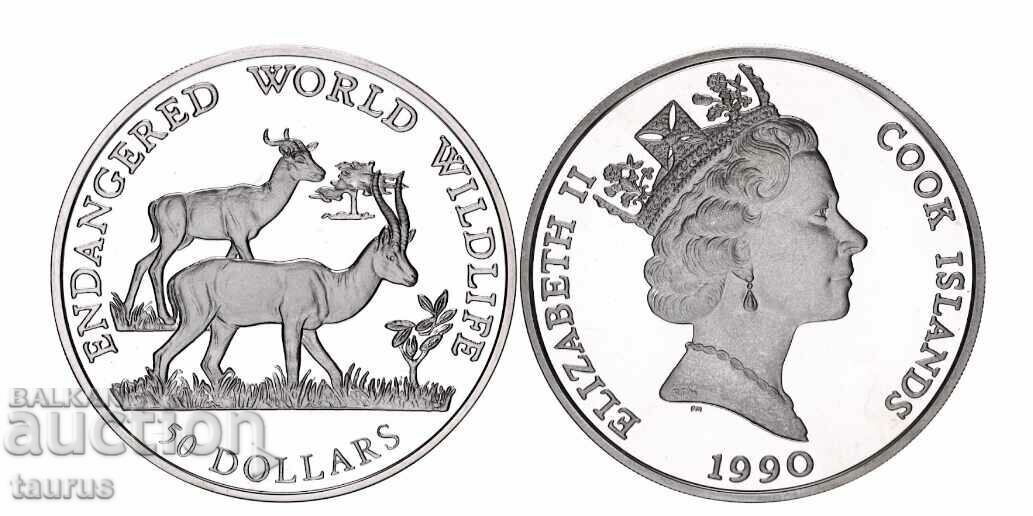 COOK ISLANDS 50 DOLLARS, 1990. Silver.