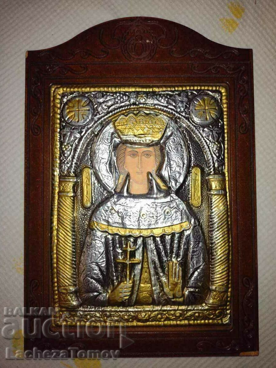 Icon of St. Irina Greece, silver-plated metal fittings