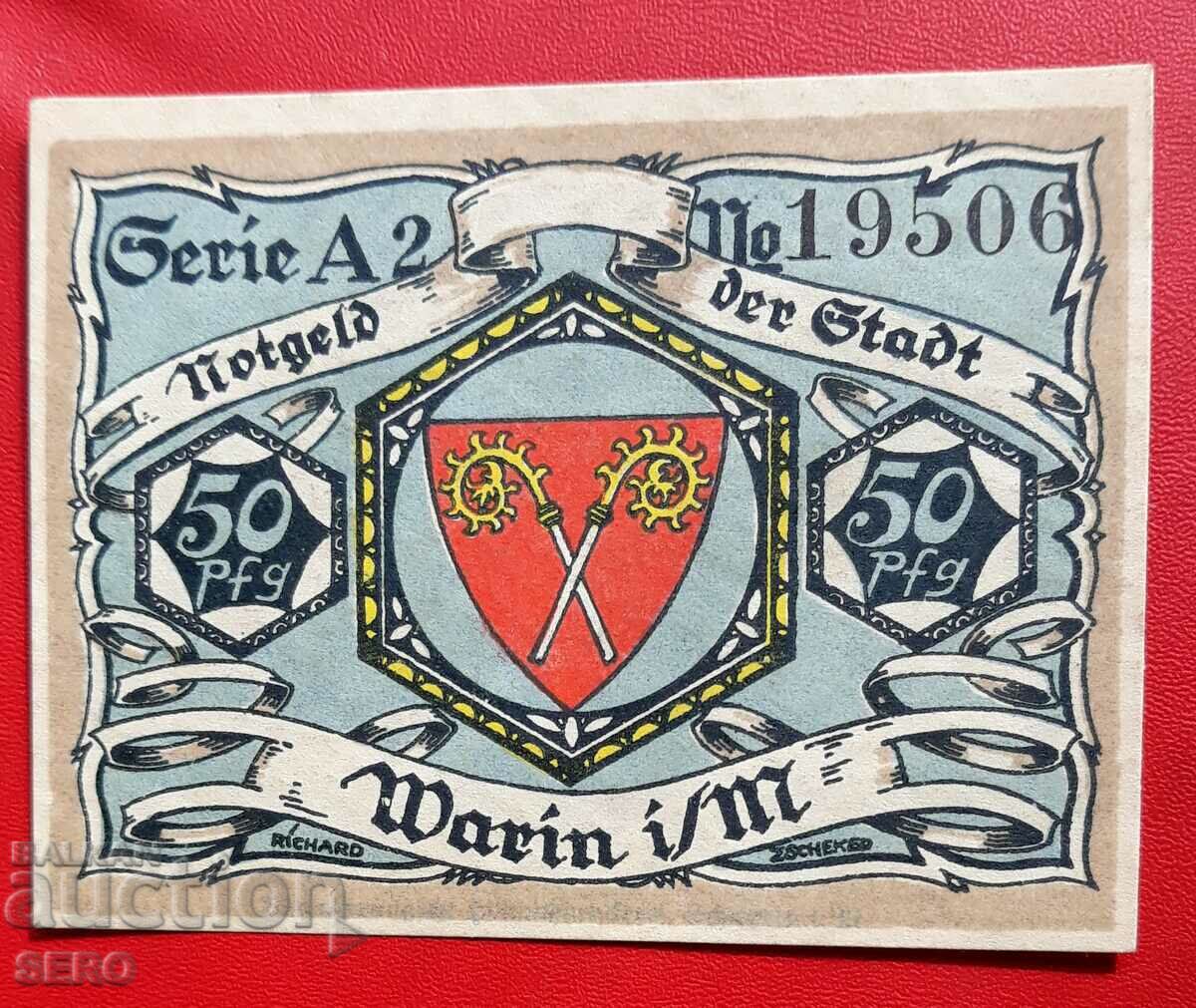 Τραπεζογραμμάτιο-Γερμανία-Μέκλενμπουργκ-Πομερανία-Warin-50 pfennig 1922