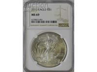 1 oz сребро 1 долар 2013 г Американски орел NGC MS 69