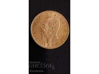 Monedă Veche RARE Italia 20 Lire Aur 1866 UNC!