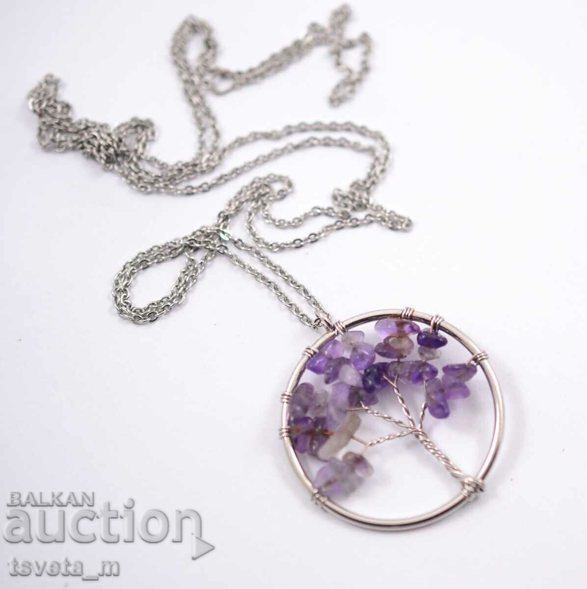 Lanț medalion ametist, pandantiv, colier