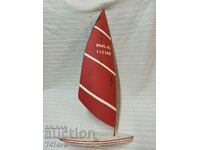 Old model of a sailboat, wood and metal, 60 cm high