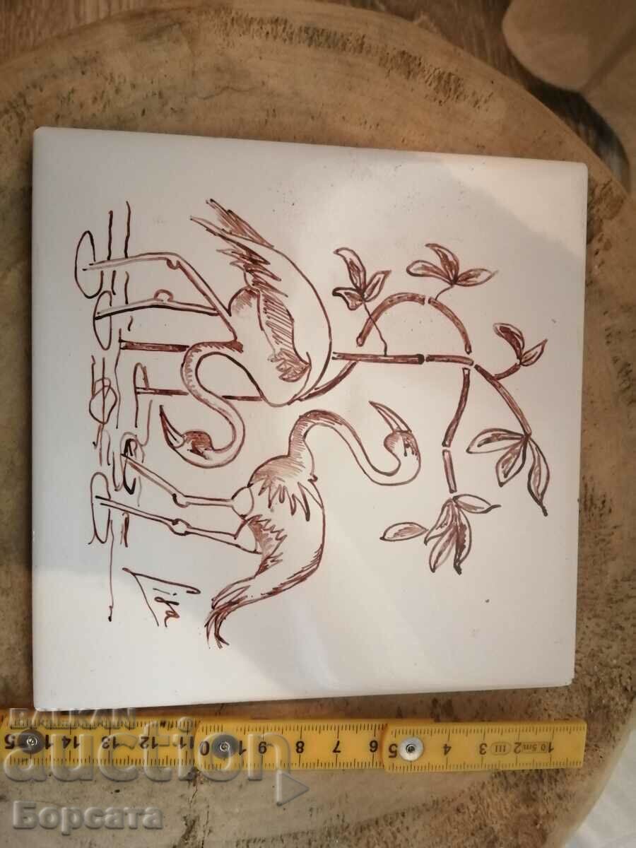 Old wall tile for decoration Flamingo