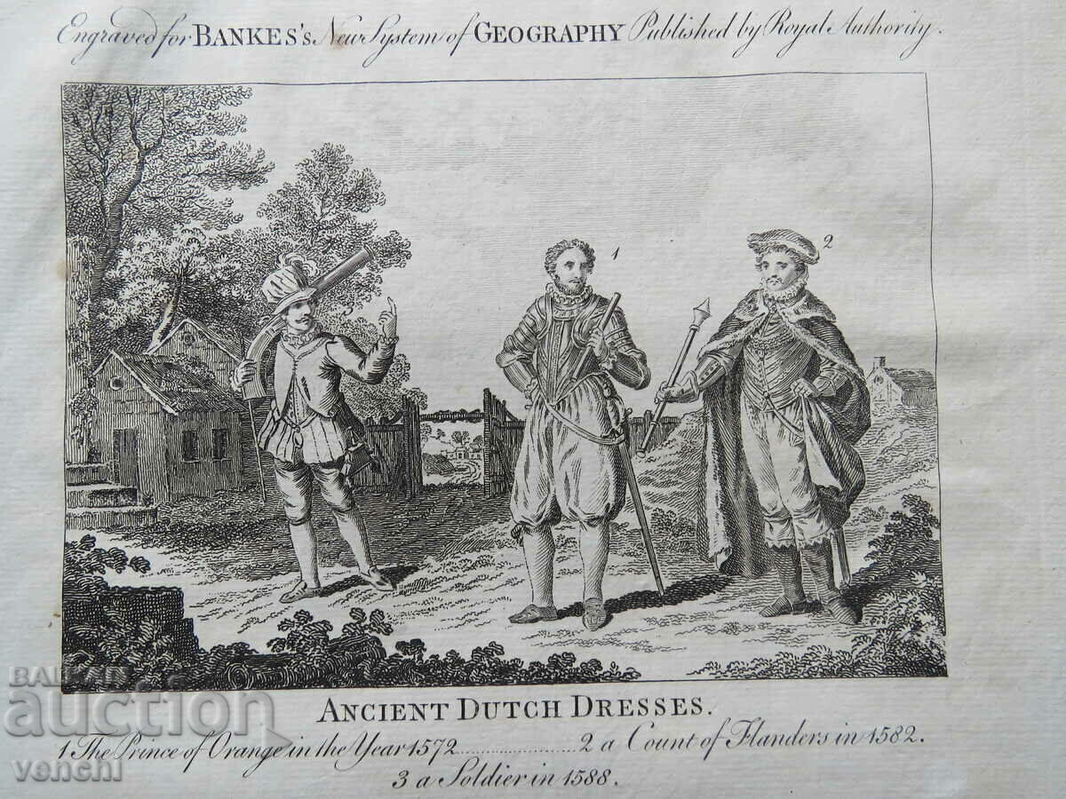 1790 - GRAVURĂ - Costume istorice olandeze - ORIGINAL cu preț € 29.99 | 58.66 BGN