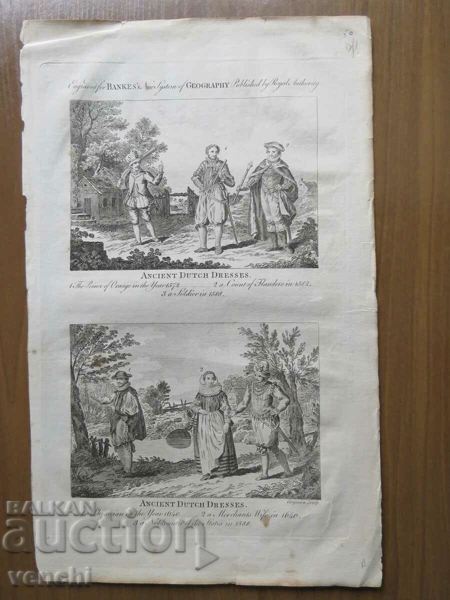 1790 - GRAVURA - Costume istorice olandeze - ORIGINAL