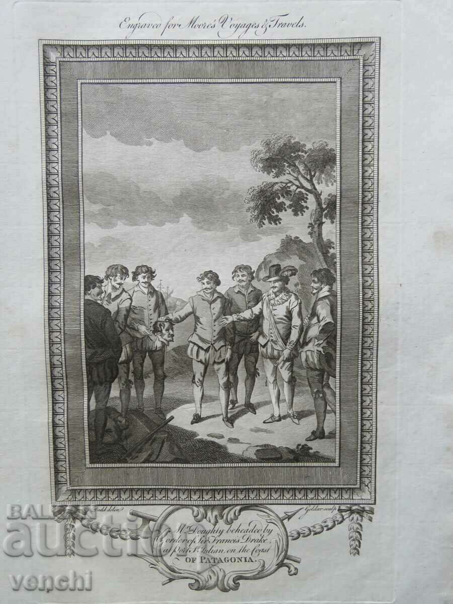 1780 - GRAVURĂ - MAURICE - Francis Drake - ORIGINAL cu preț € 29.99 | 58.66 BGN
