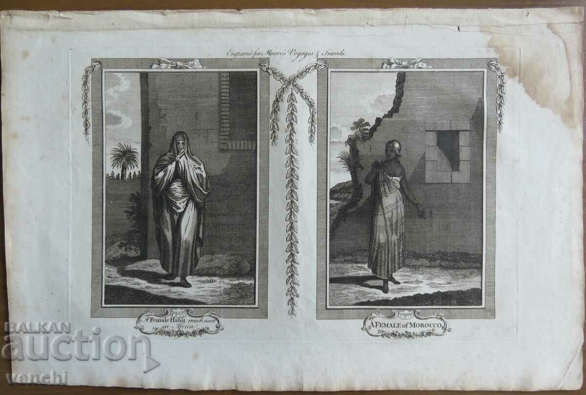1780 - GRAVURĂ - MAURICE - FEMEI AFRICA DE NORD - ORIGINAL