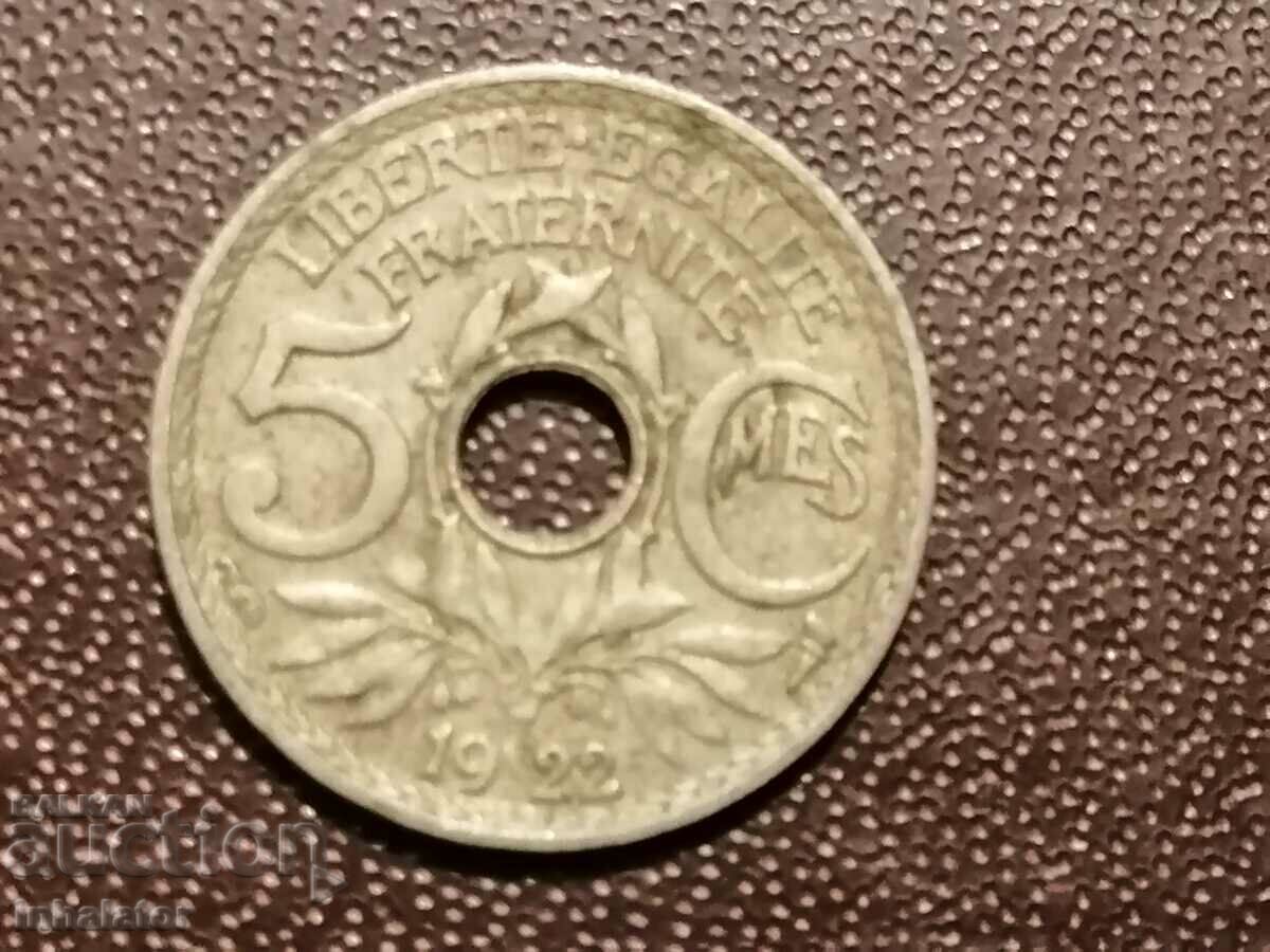 1922 5 centimes France - horn