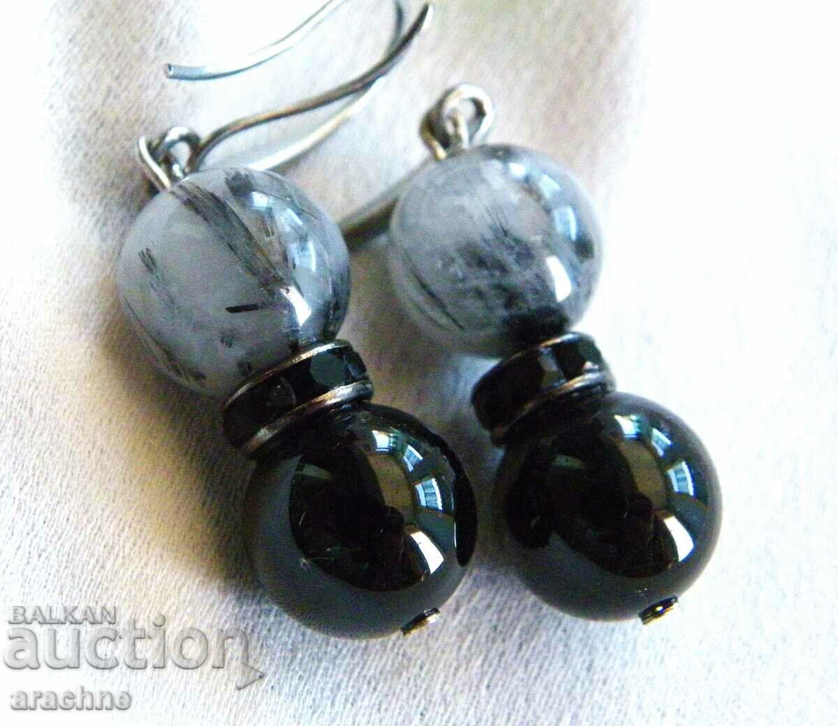 Обици с "косите на Венера", черен шпинел и черен оникс с цена 30.00 лв. | € 15.34