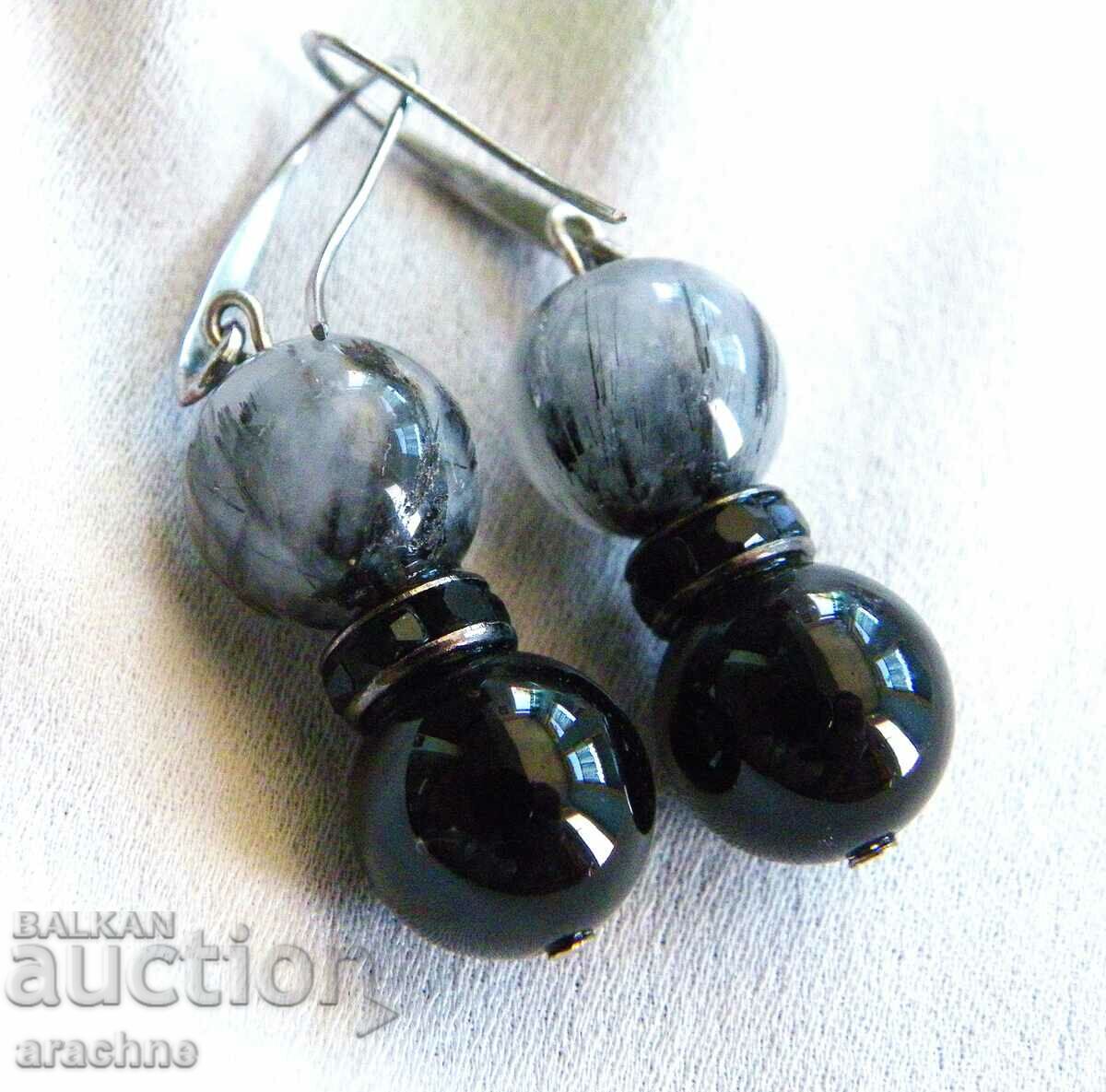 Аукцион Обици с "косите на Венера", черен шпинел и черен оникс