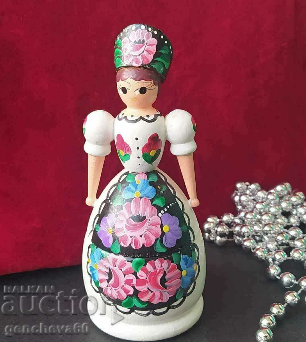 Auction  Traditional Hungarian wooden doll, box for trinkets