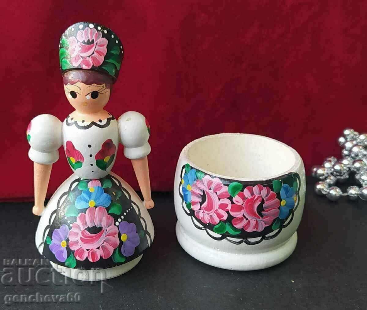 Delivery of Traditional Hungarian wooden doll, box for trinkets