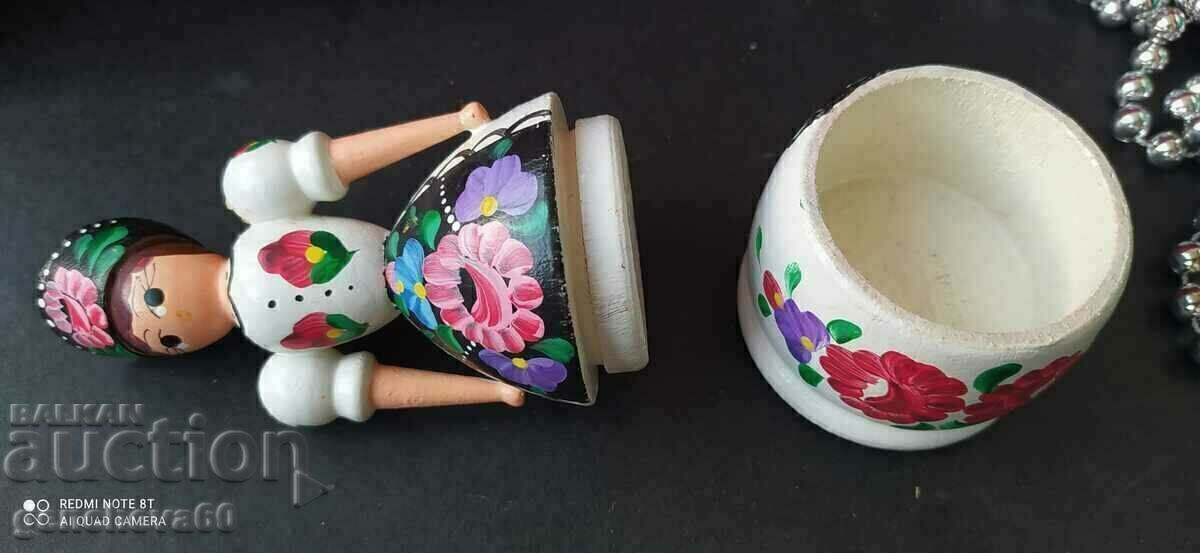 Traditional Hungarian wooden doll, box for trinkets - 6