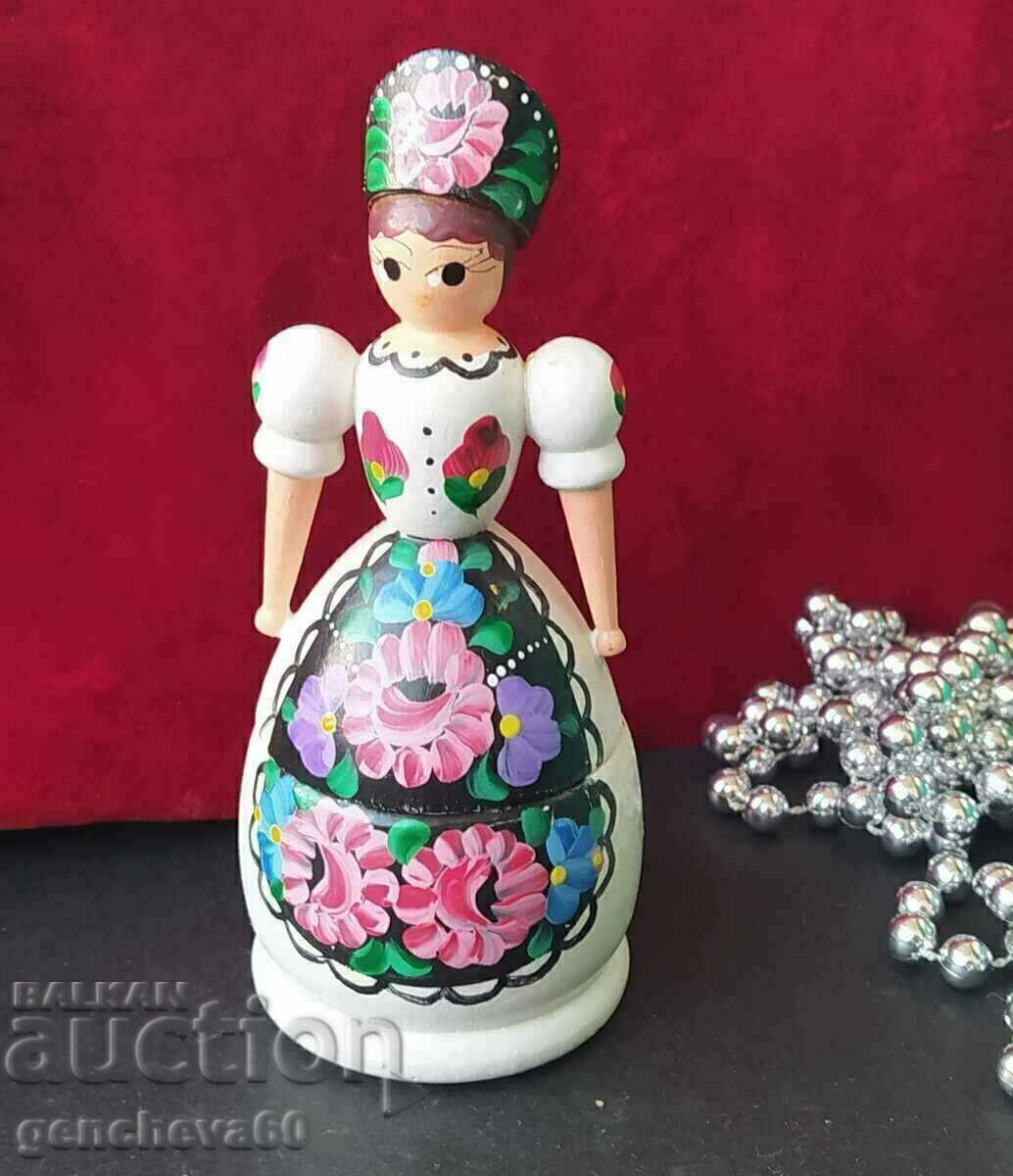 Traditional Hungarian wooden doll, box for trinkets - 7