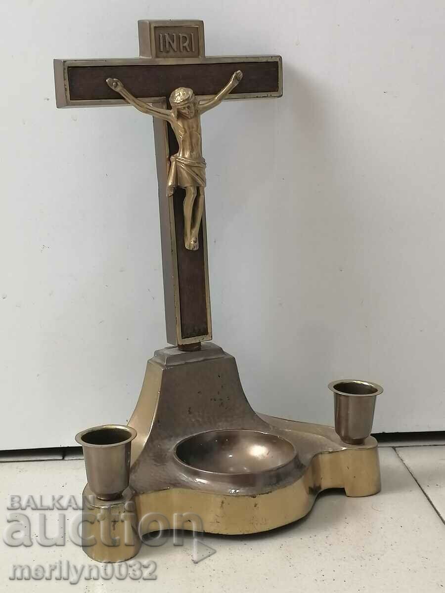Auction Table cross crucifix candlestick lamp religious corner Auction Table cross crucifix candlestick lamp religious corner