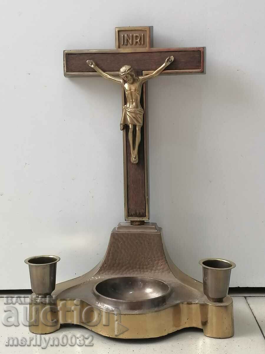 Настолен кръст разпятие свещник кандило религиозен кът