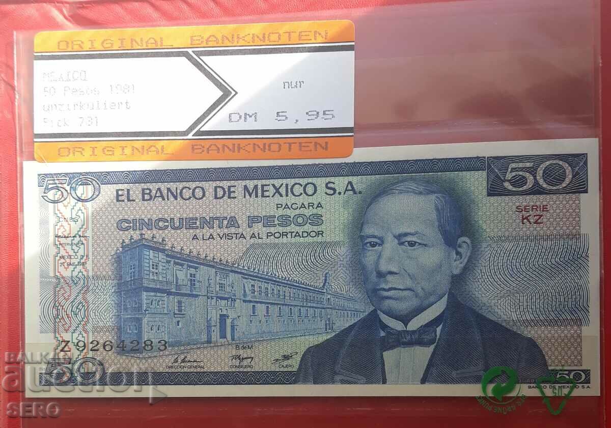 Banknote-Mexico-50 pesos 1981 placed in plastic packaging