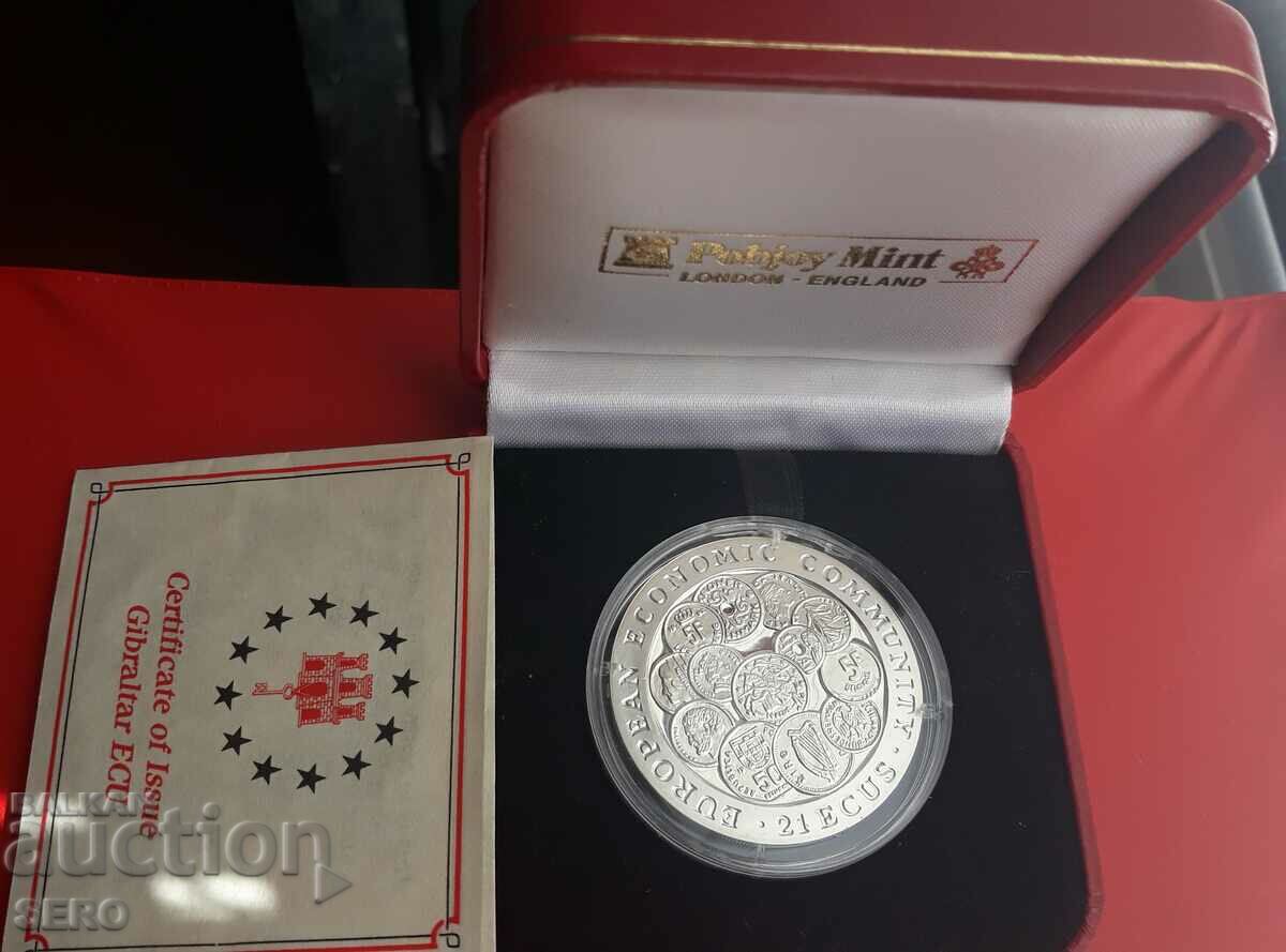 Gibraltar-21 ECU 1993-silver-very rare-circulation 15,000 pieces