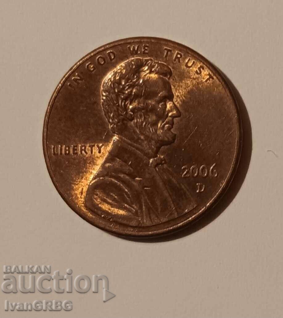 1 цент САЩ 2006 1 цент 2006 Американска монета Линкълн
